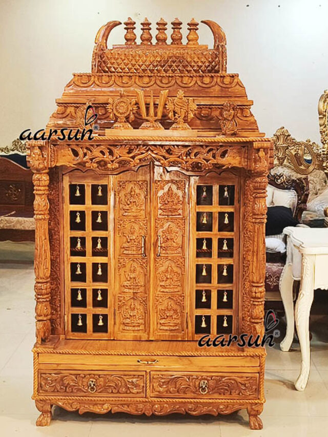 Wood-Temple-With-Brass-Bells-and-Shanku-Chakra-and-Tikka