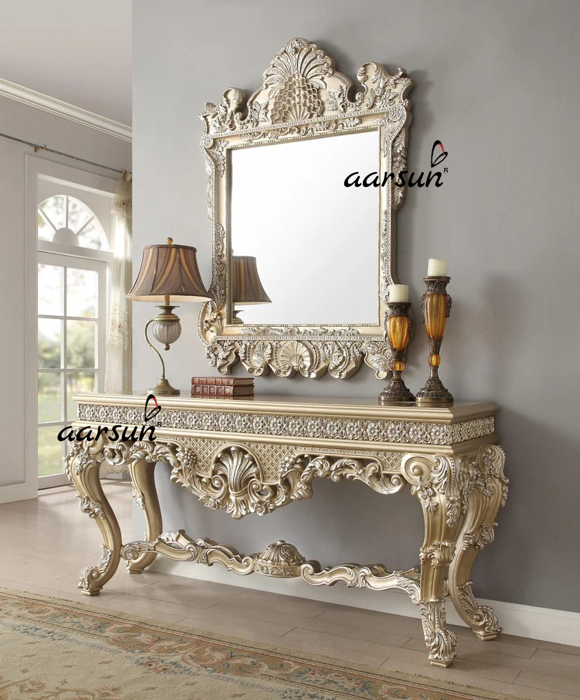 Console Table with Rectangular Mirror Frame, Dressing Table