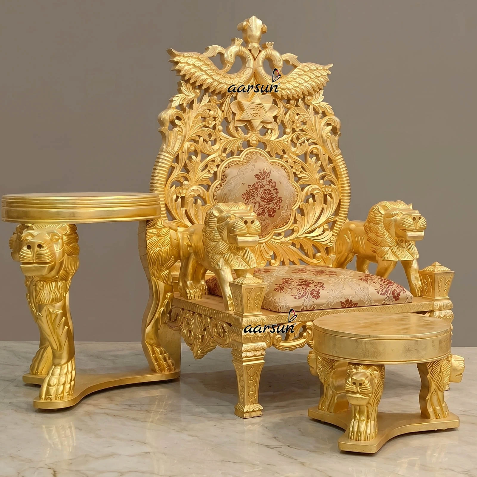 Premium Traditional Guru Ji Gaddi Chair with Handcrafted Gold Leaf Art