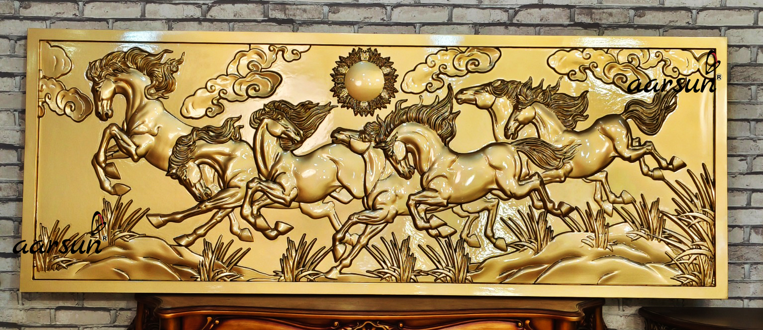 Stunning 7 Running Horses Wooden Painting with Video