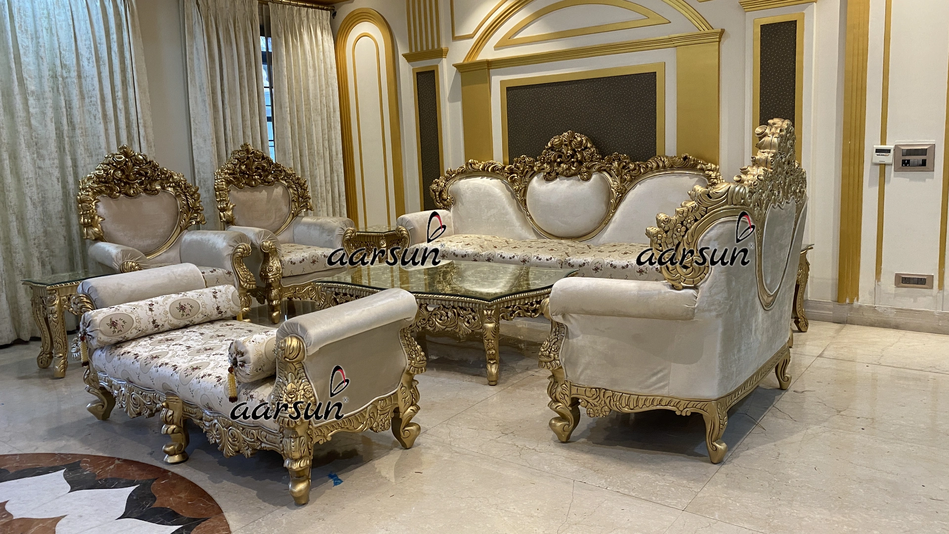 Designer Maharaja Style Wooden Sofa Set - Image 5