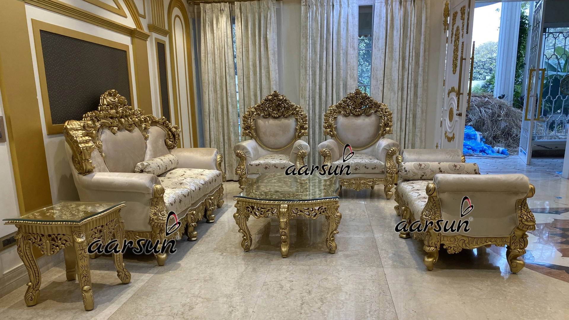 Designer Maharaja Style Wooden Sofa Set - Image 8