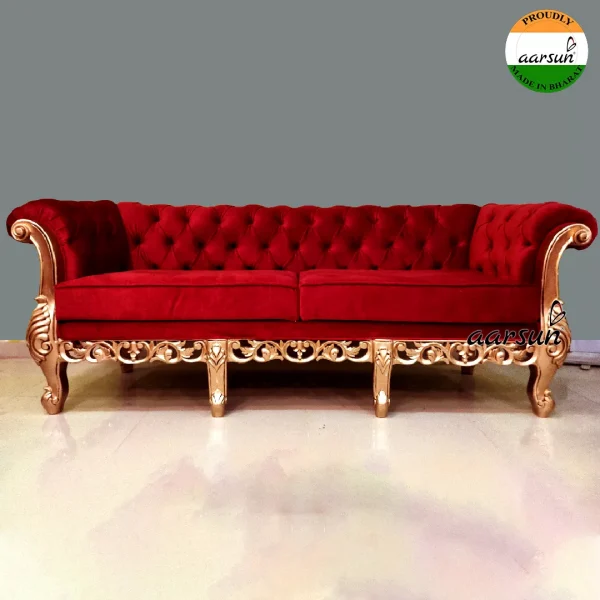 Royal Chesterfield Sofa Set Design in Red and Gold