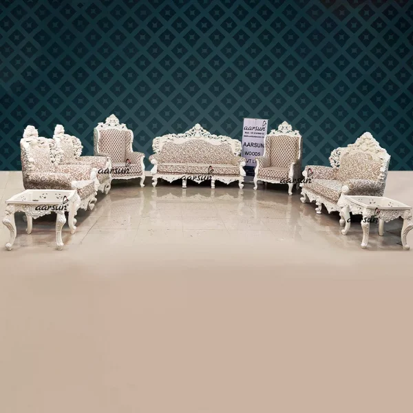 Luxurious Off-White Sofa Set Double Carved