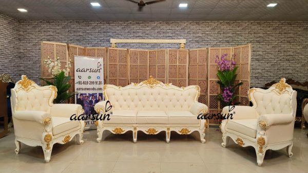 White Sofa set with golden Highlighting