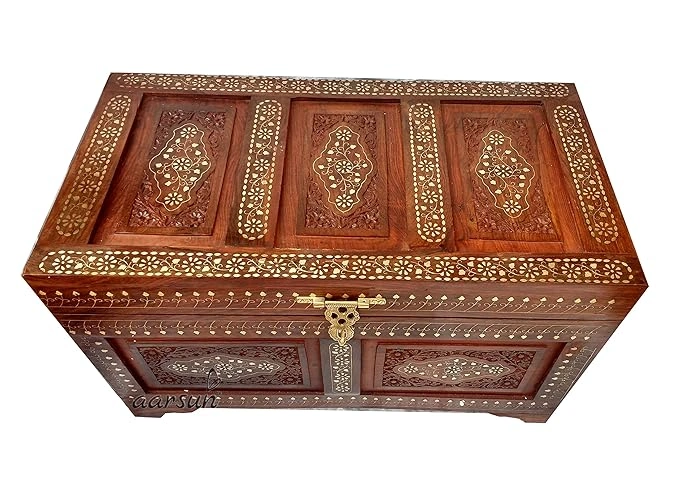 Brass Inlaid Sheesham Wooden Rectangular Box