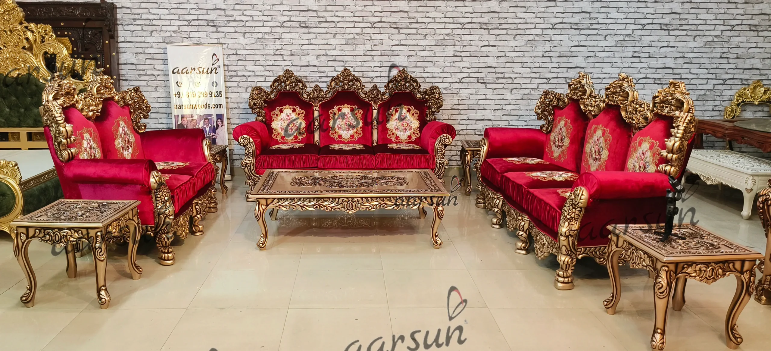 Royal Sofa Set in Rush Gold Finishing - Aarsun