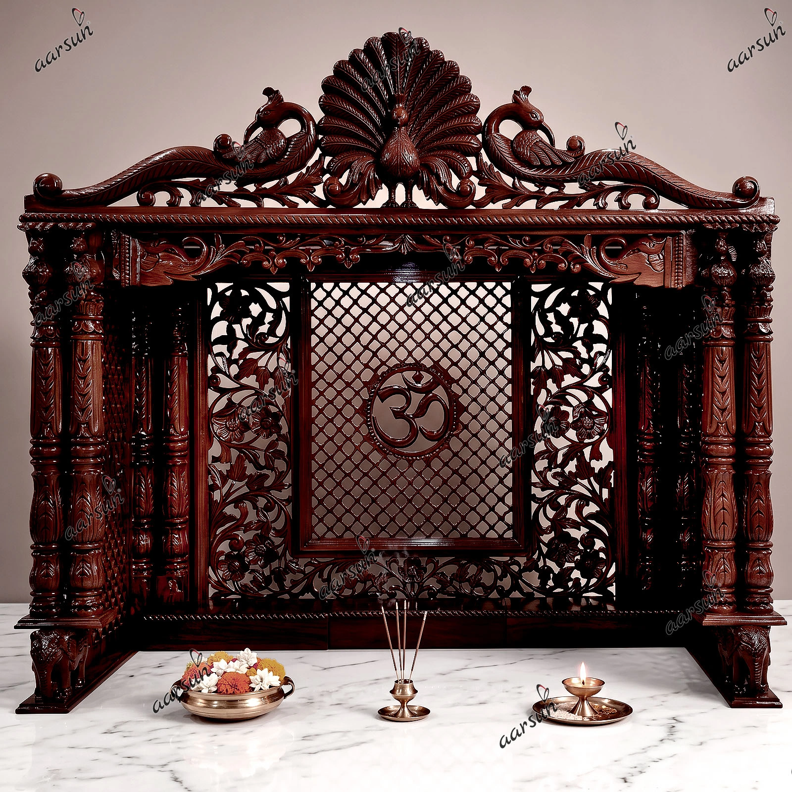 Wooden Temple Pooja Ghar with Open Base for Table top YT-489