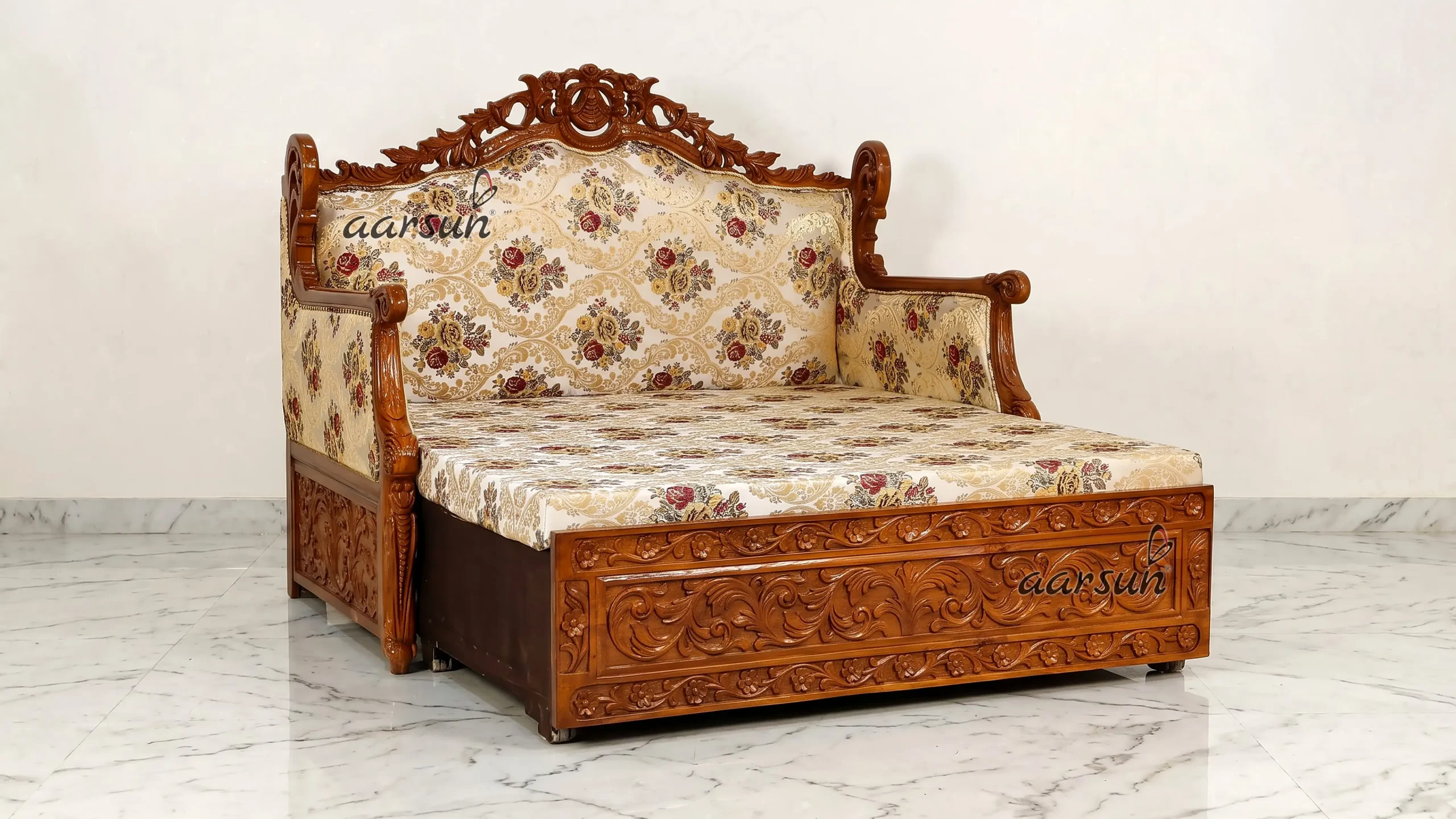 Space- Saving With Classical Carving - Sofa Cum Bed