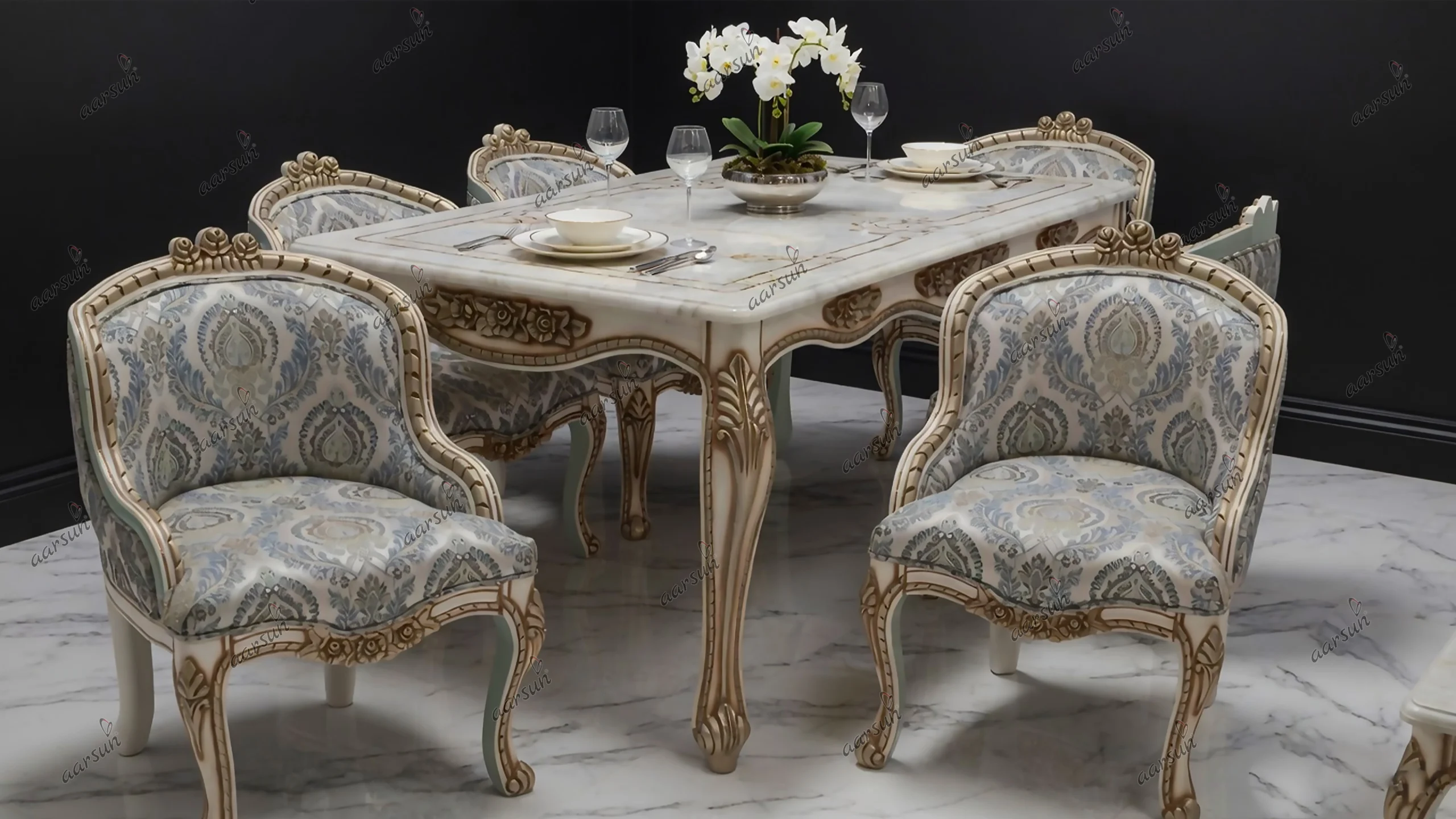 Unique Dining Table Set with hand-carved workmanship