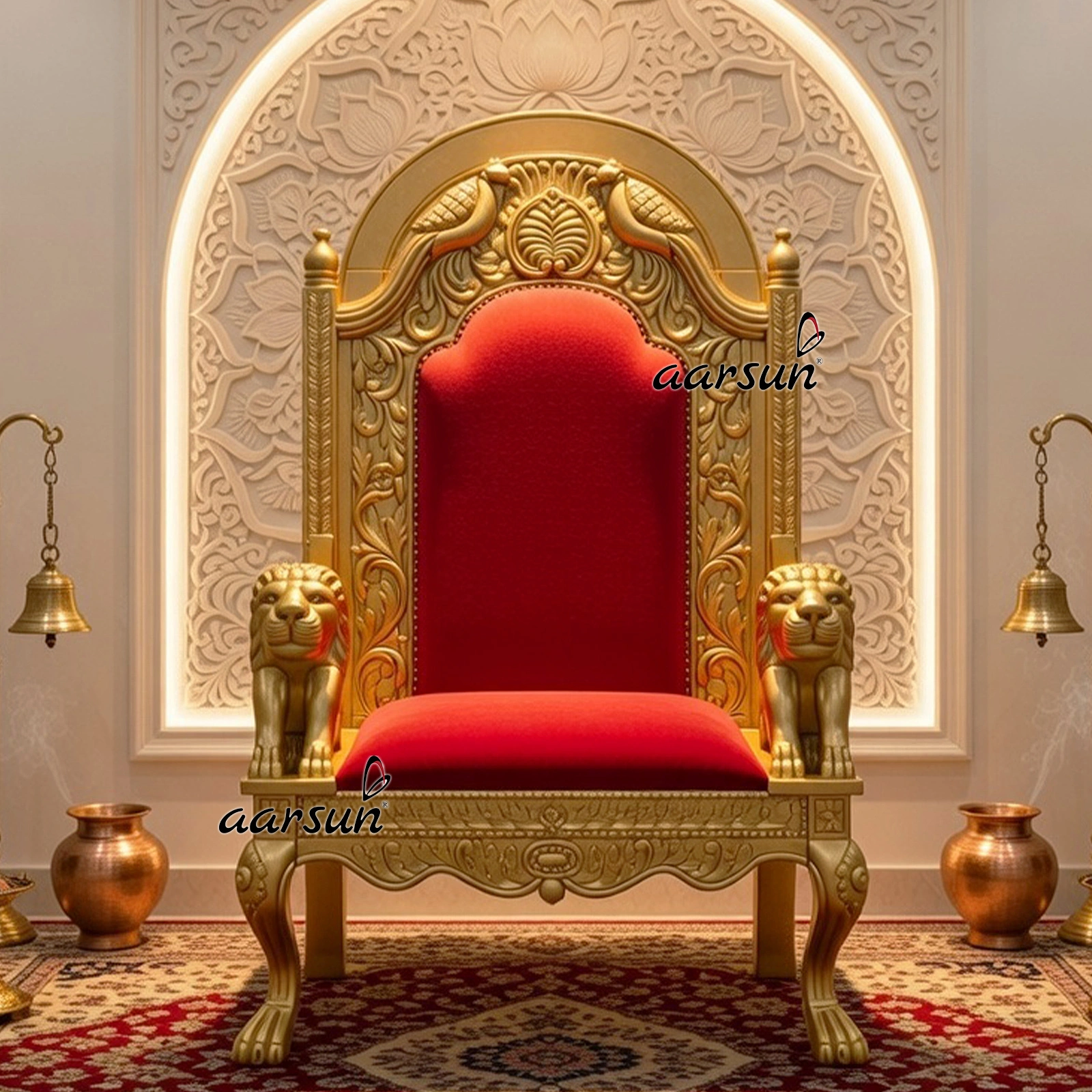Guru Ji Chair with peacock and lion Carvings