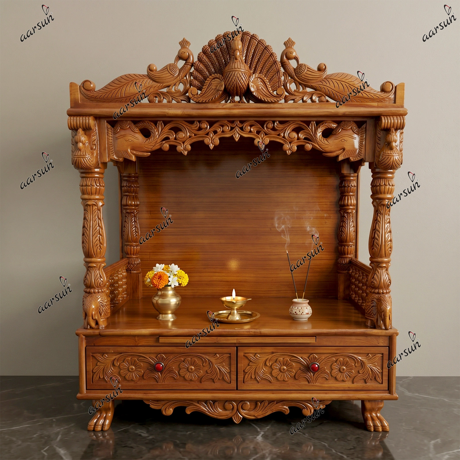 Image for Wooden Pooja Temple with Drawers YT-36