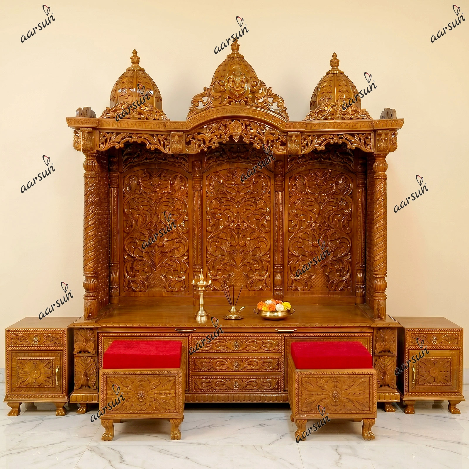 Big North Design Grand Pooja Mandir with Double Chowki