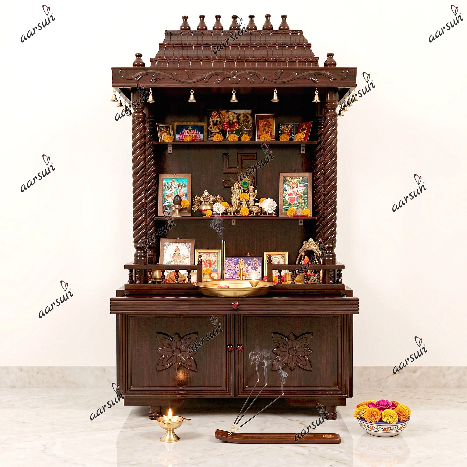 Majestic Wooden Temple for Home with Shelves and Storage