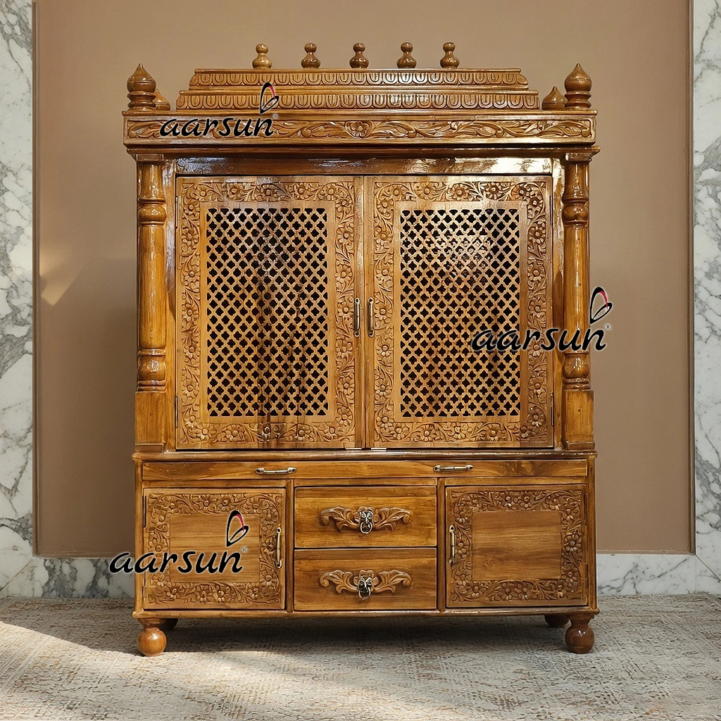 Pooja Mandir With Jaali Door Design