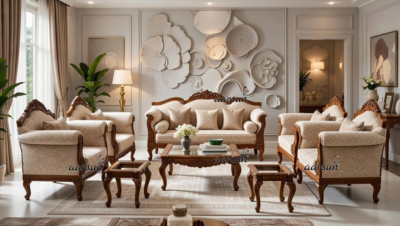 Solid Teak Wood 10 Seater Sofa Set with Center Table & Side Tables YT-446