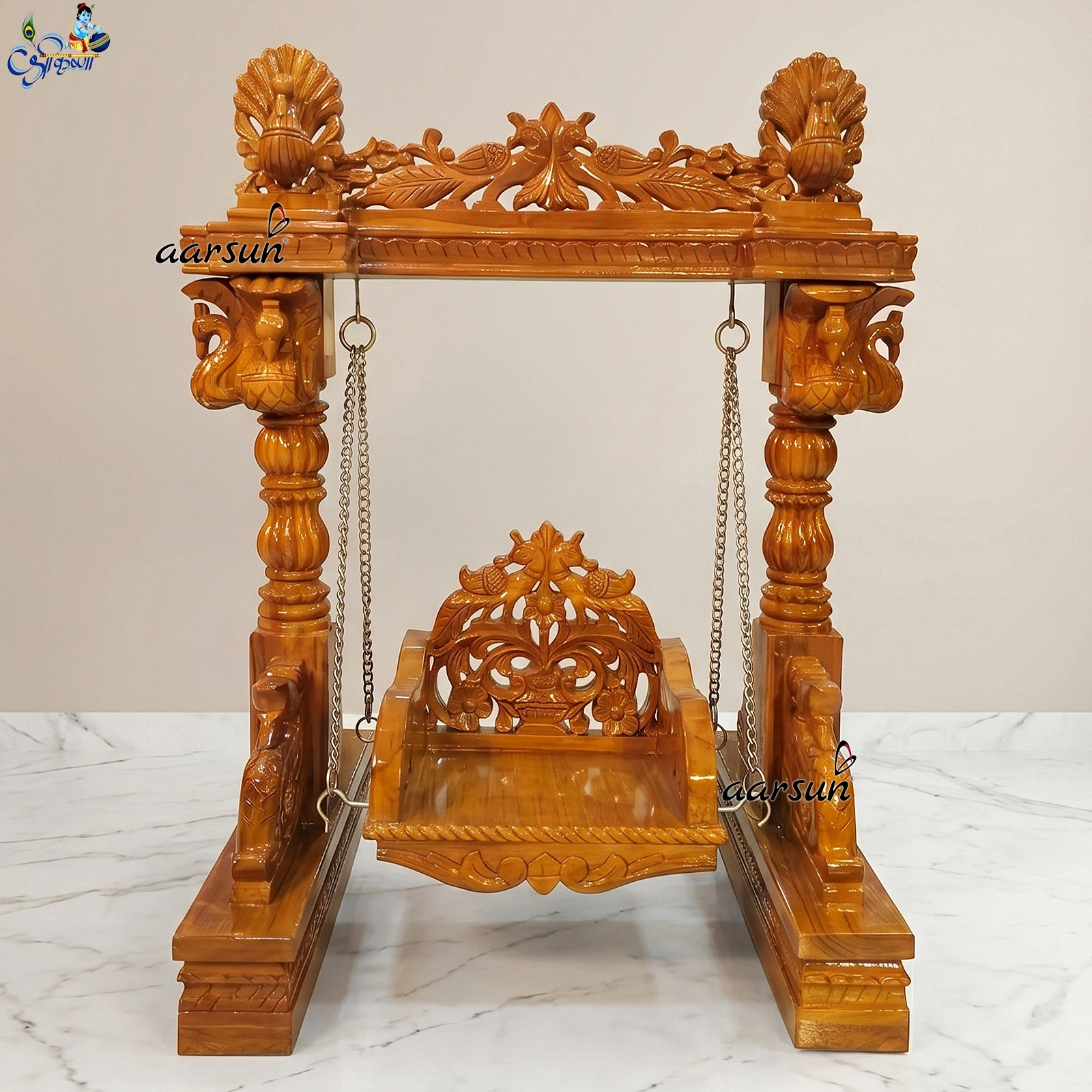 Wooden Shree Krishna Jhula in Natural Polish