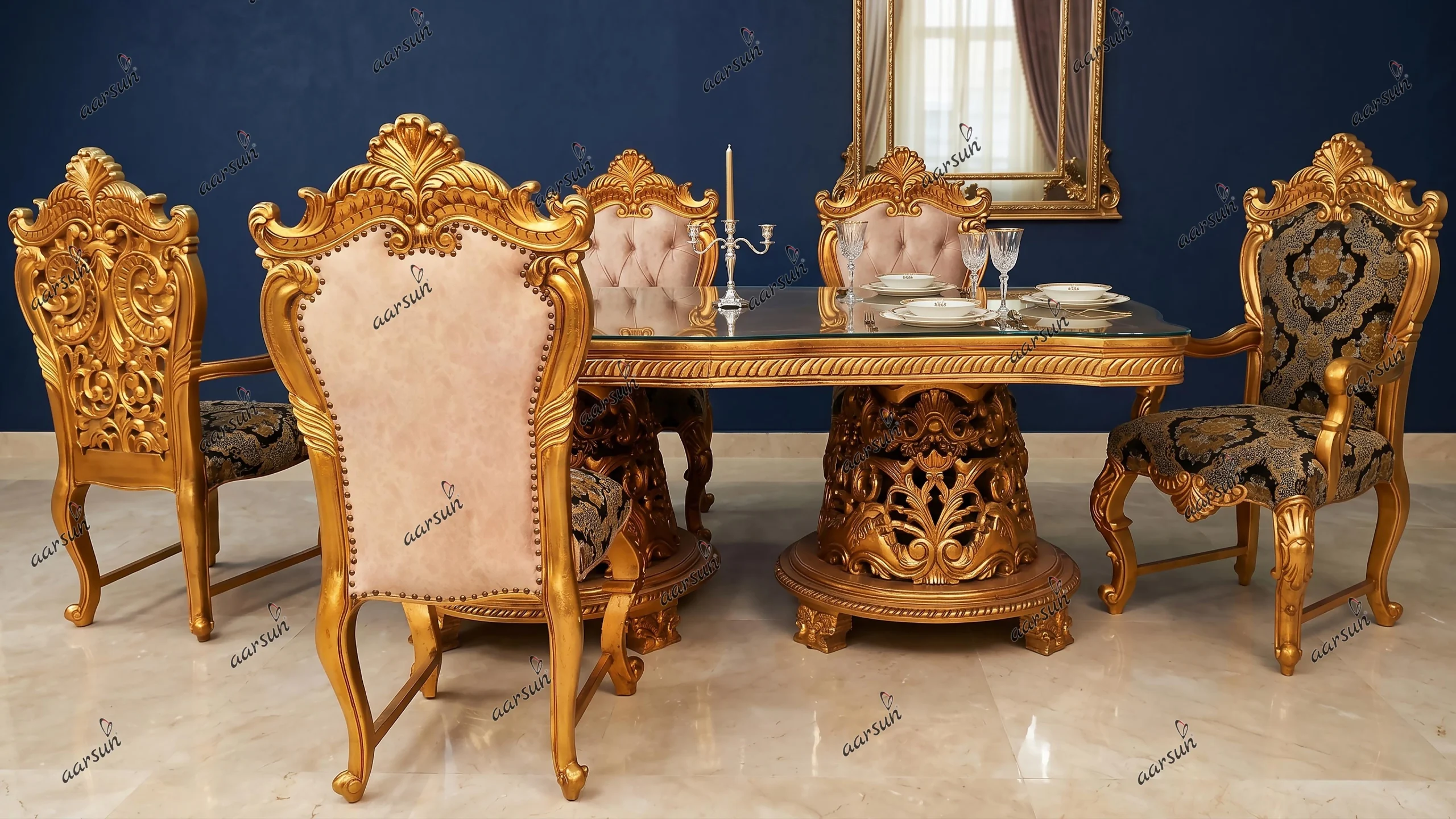 Luxury Dining Table Antique Gold leaf Top design
