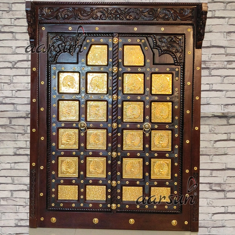 Premium Wooden Double Door with Ornate Brass Work