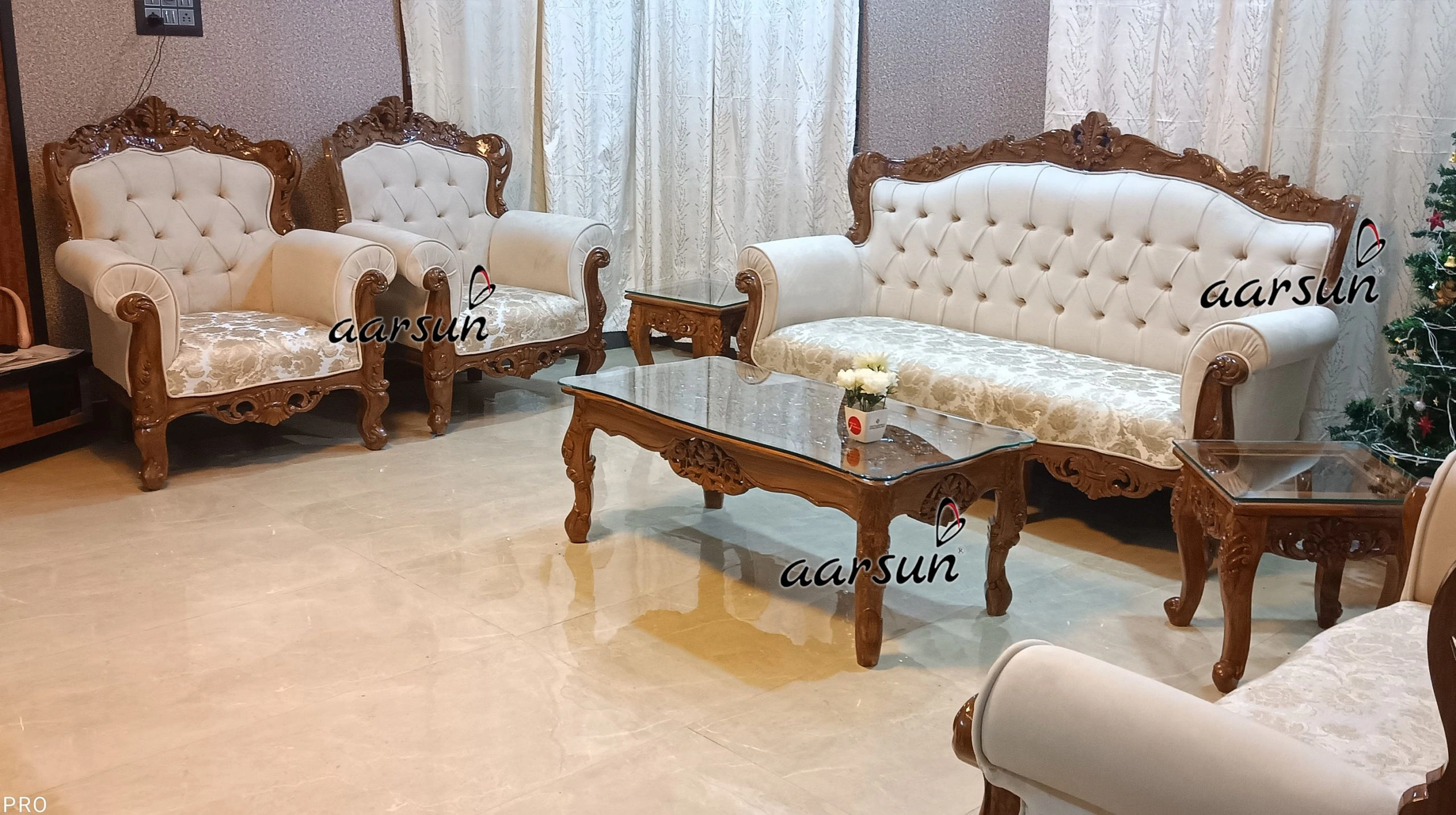 Classic Designer Wooden Sofa Set with Carved Finish