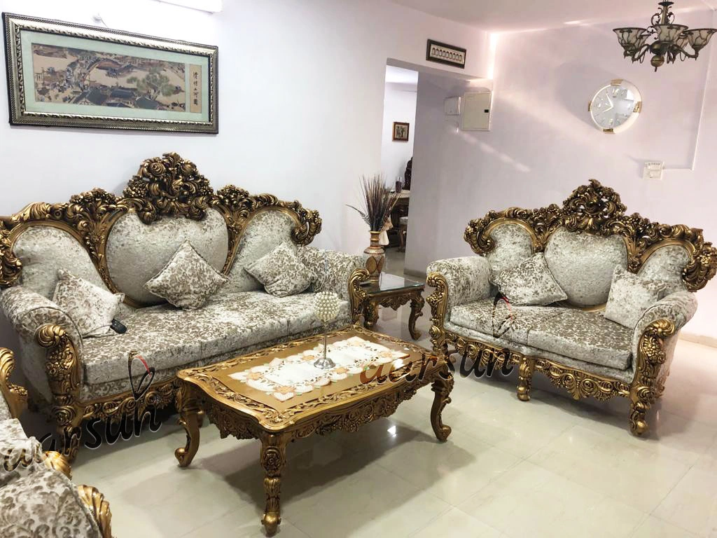 Opulent Royal Wooden Sofa Set for Living Room