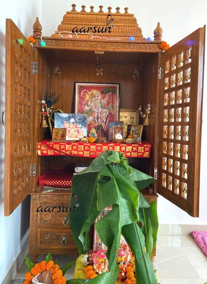 Handmade Wooden Pooja Mandap with Intricate Carving