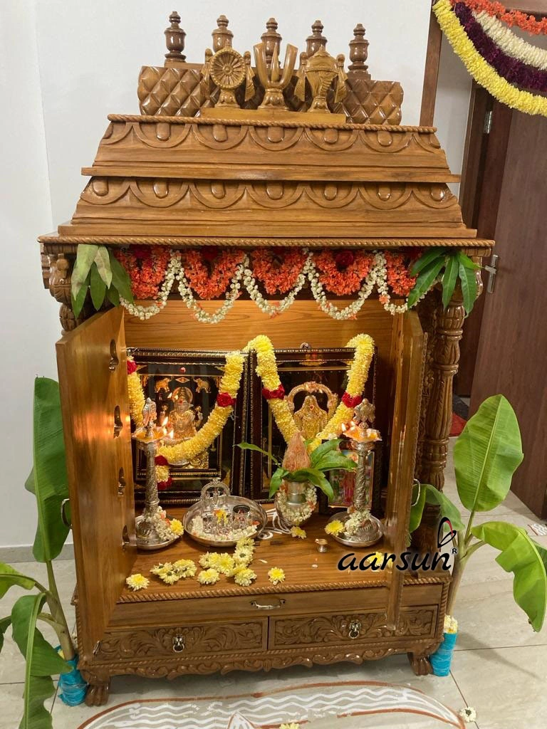 South Indian Wooden Temple for Home with Intricate Carvings