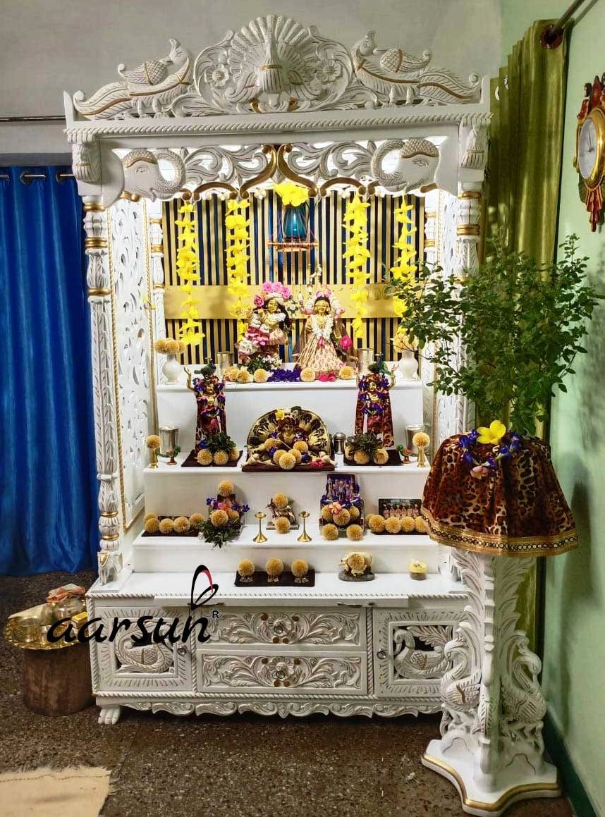 Beautiful Handcrafted White Wooden Temple YT-520