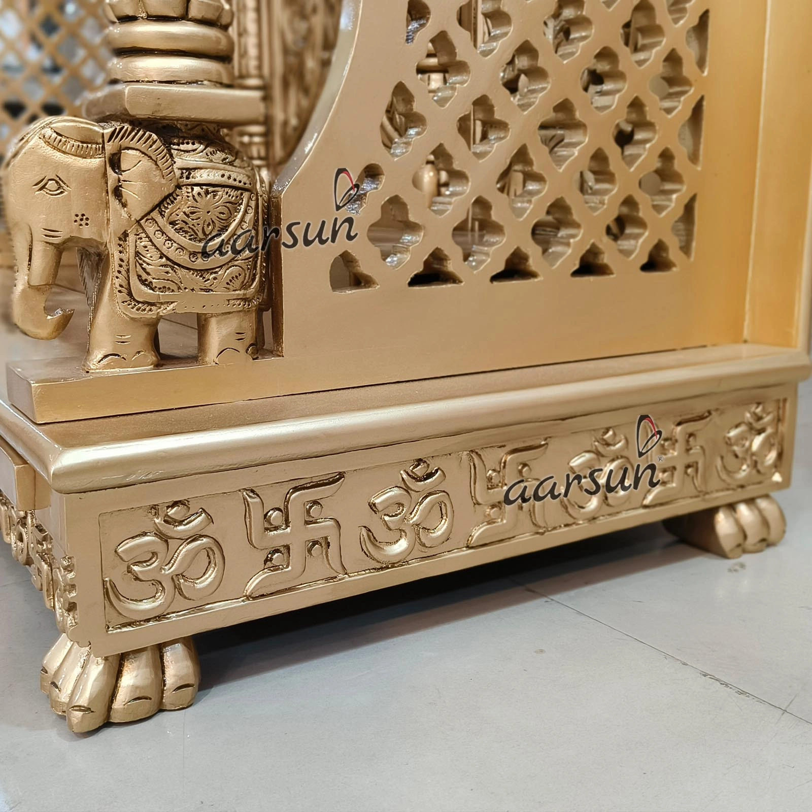 Beautiful home temple with Swastika and Om design - Image 5