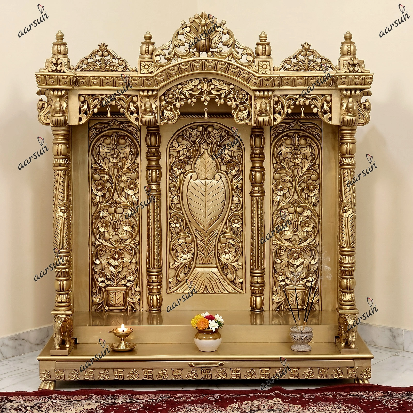 Beautiful Peacock home temple with Swastika and Om design