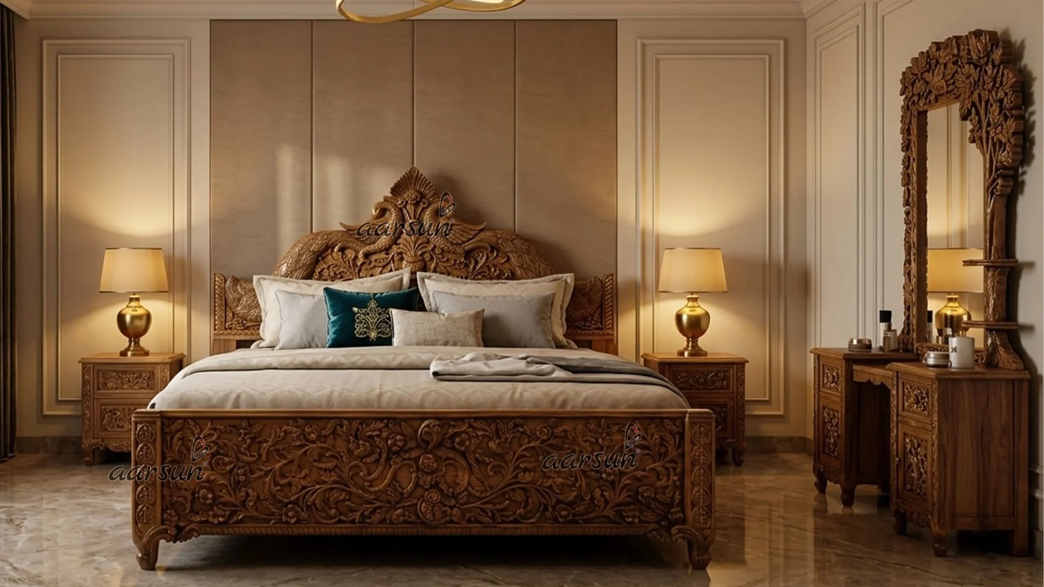 Fully Handcrafted Wooden Classical Bedroom Set