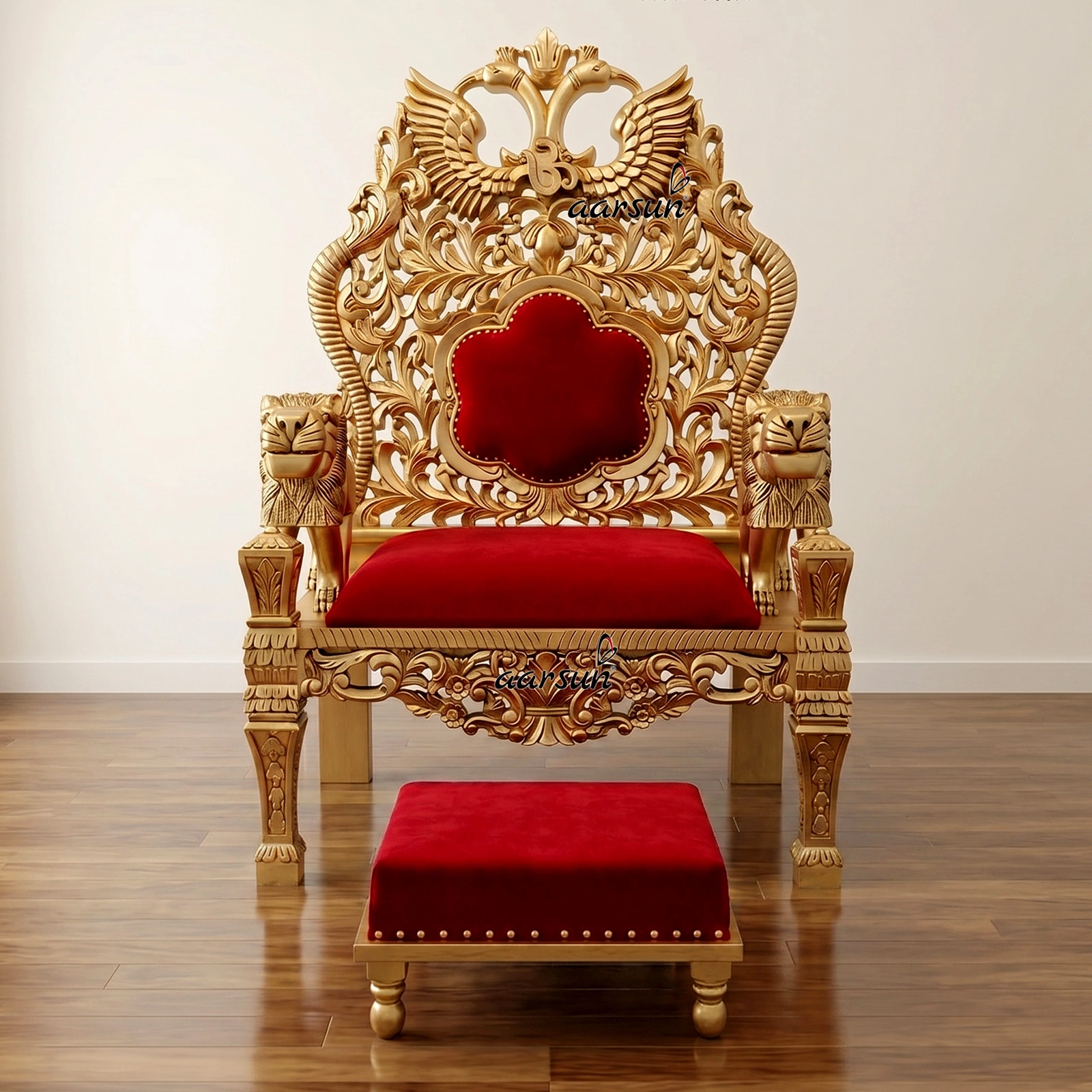 Wooden Guru ji Chair - Gaddi, Aasan, Singhasan with Paduka Chowki