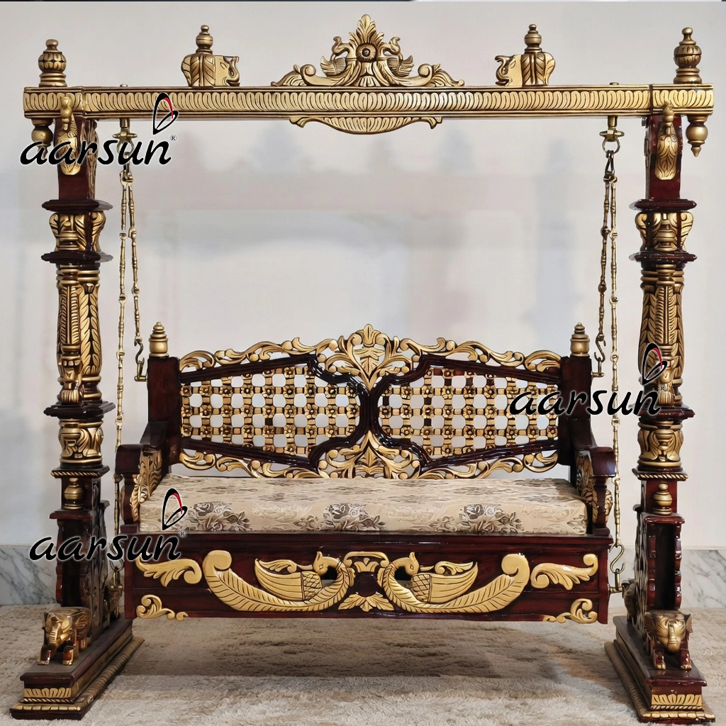 Premium Solid Wood Stand Swing with Triple Shade