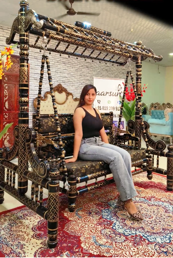 Royal Black & Gold Wooden Sankheda Jhula - Image 2