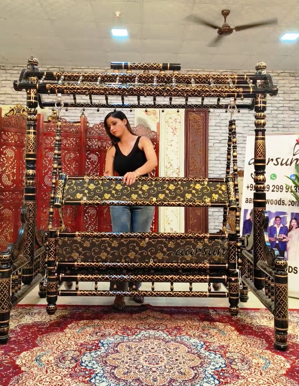 Royal Black & Gold Wooden Sankheda Jhula - Image 4