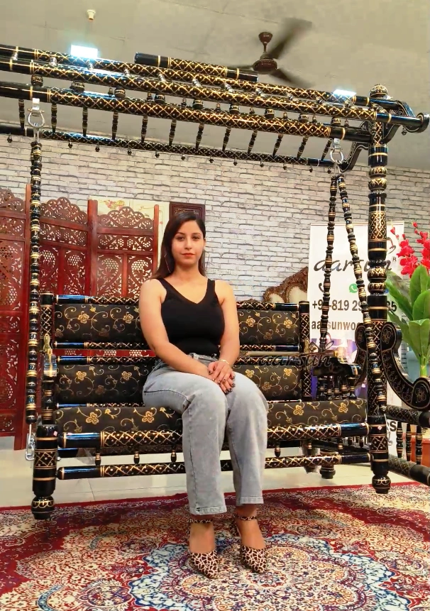 Royal Black & Gold Wooden Sankheda Jhula - Image 5