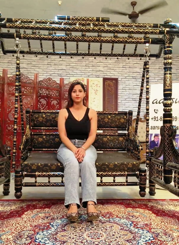 Royal Black & Gold Wooden Sankheda Jhula - Image 6