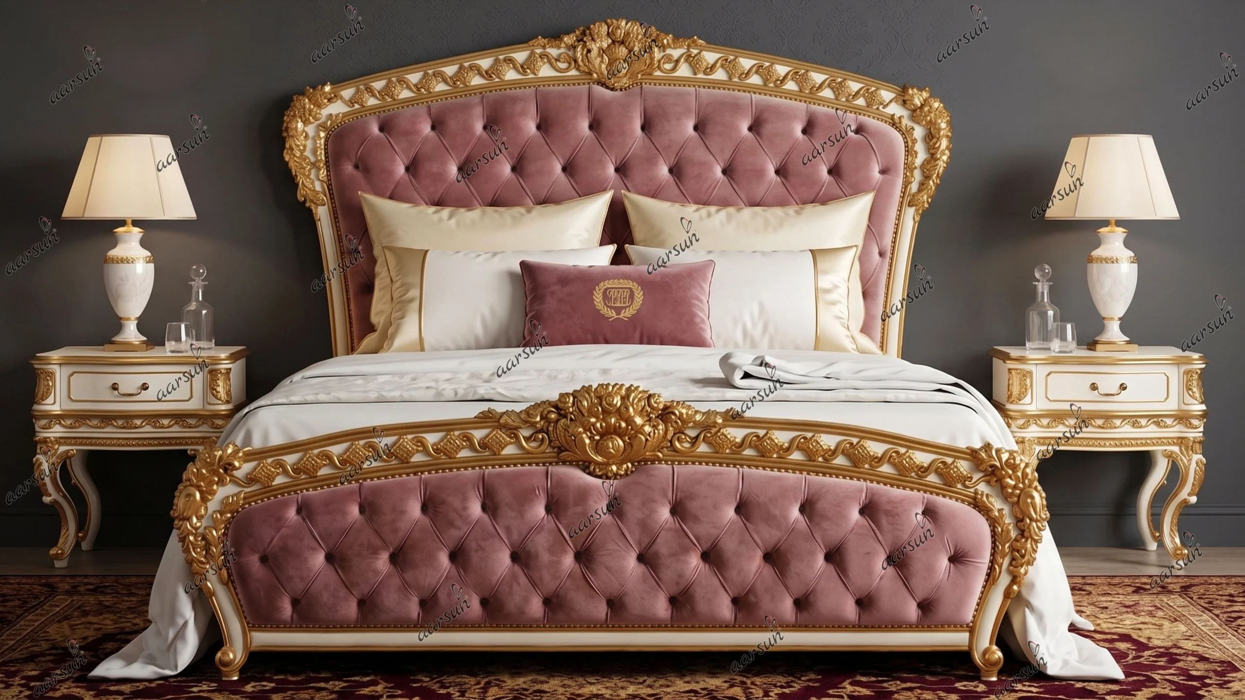 Image for High Back Royal Bed in White & Gold with Contemporary Quilting UH-YT-443