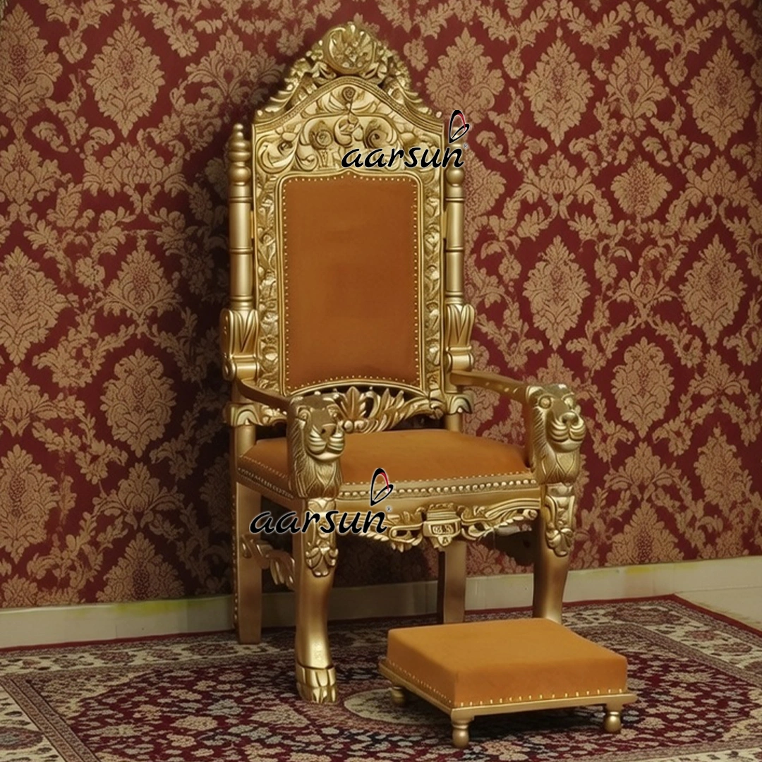 Handcrafted Wooden Guru Singhasan with Antique Gold