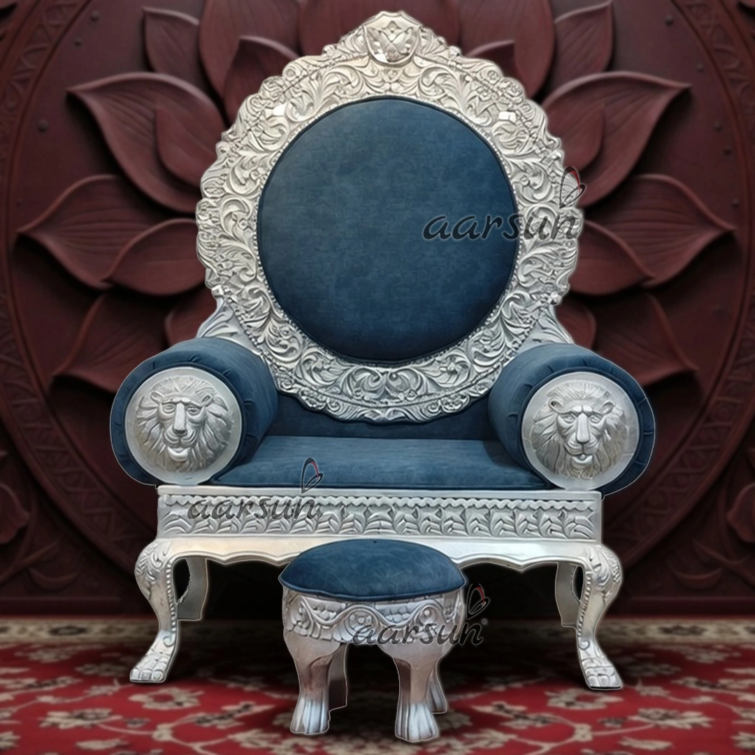 Singhasan Chair – Silver Leaf Spiritual Throne