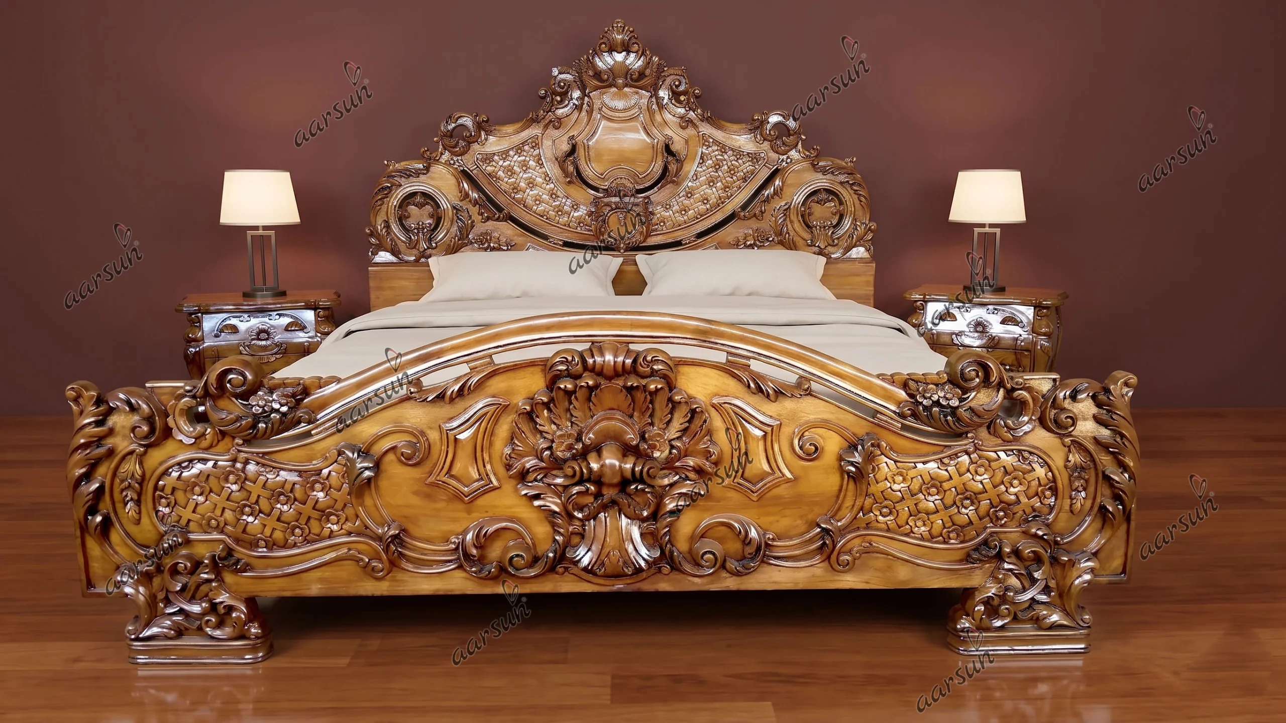 top class wooden bed, teak wood natural wood finish