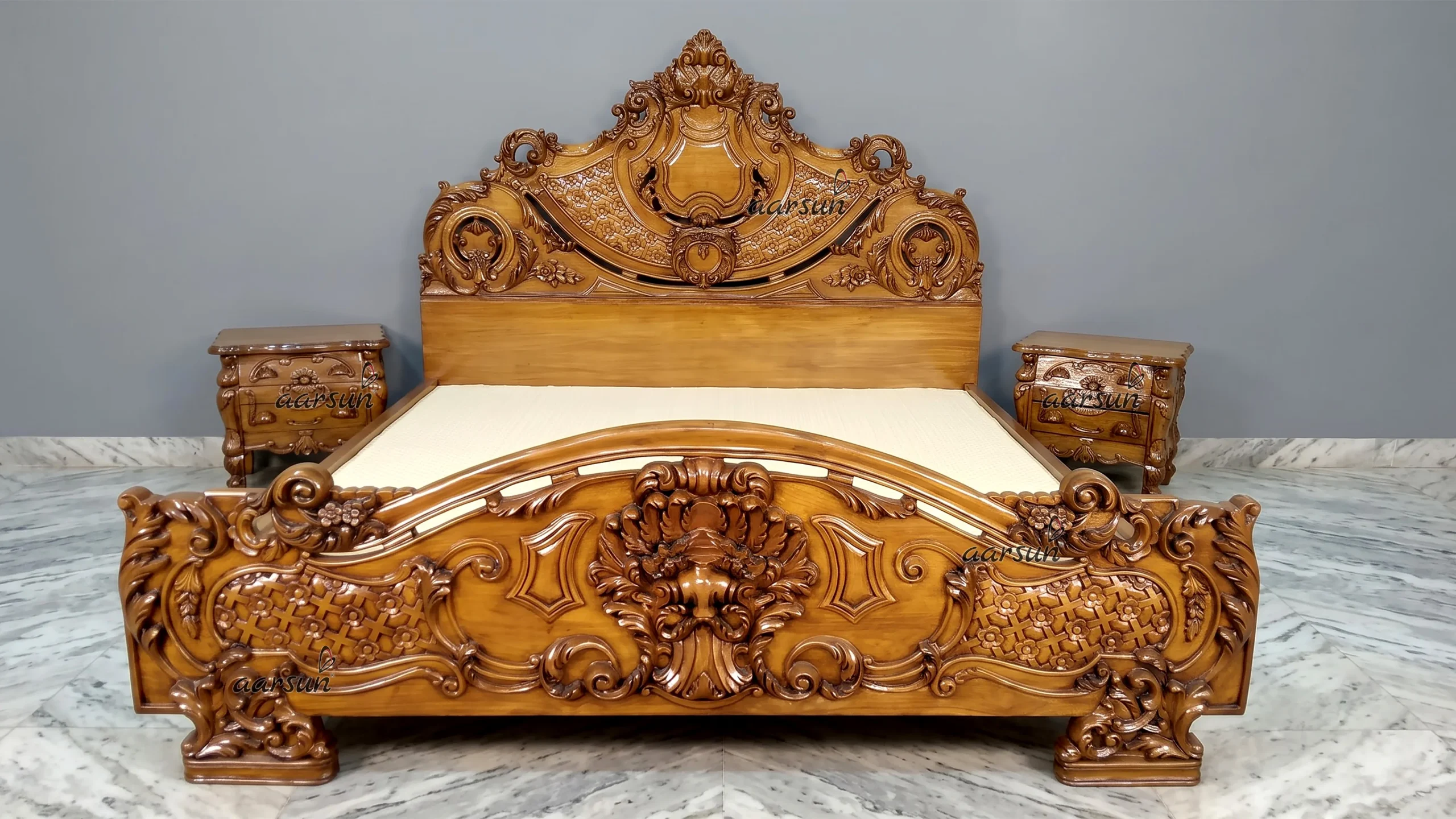 Top Class Wooden Bed with Bedside Table