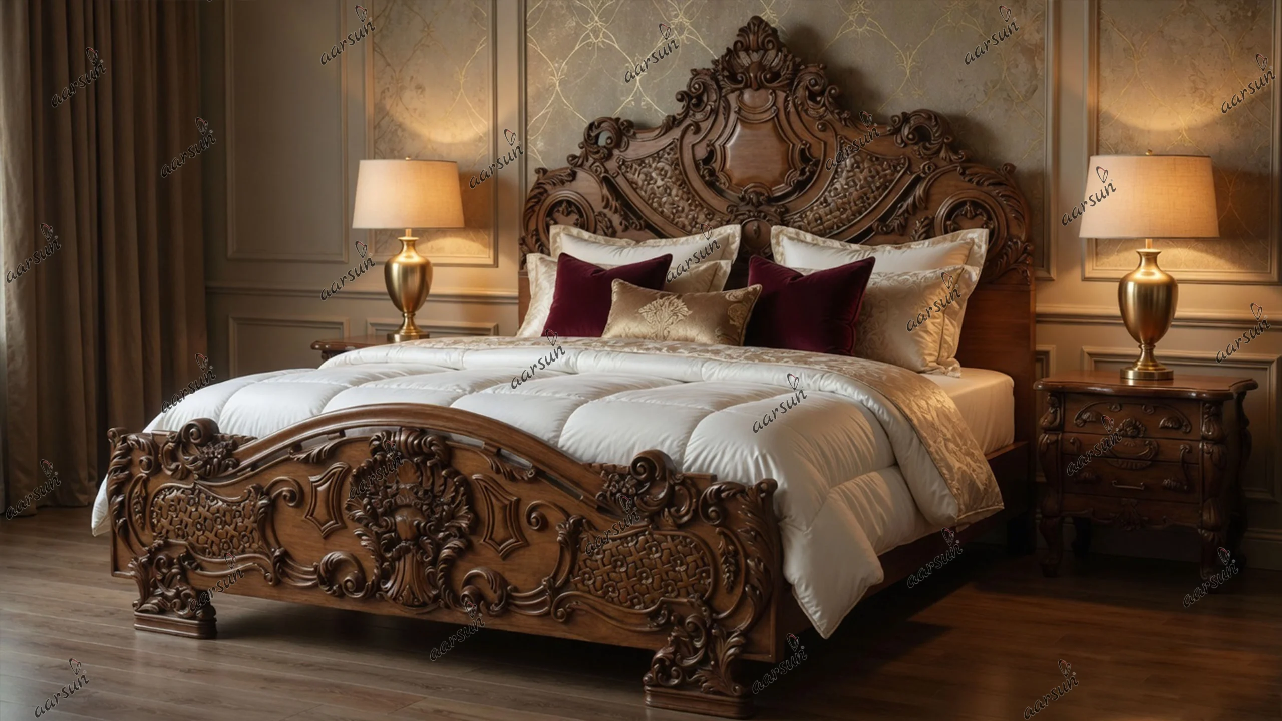 top class wooden bed, teak wood natural wood finish