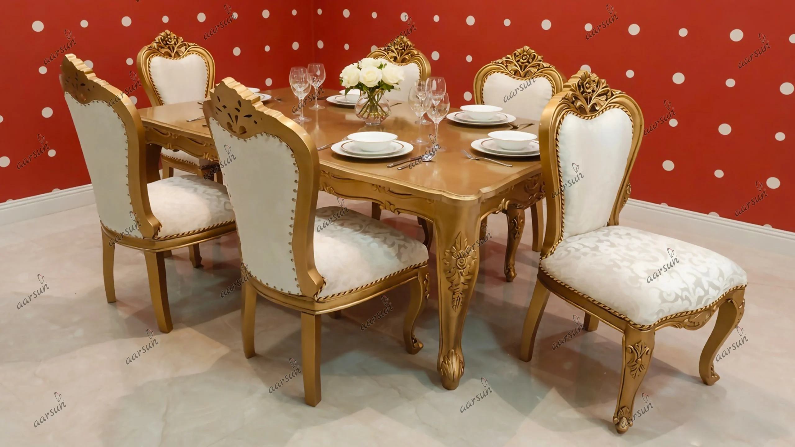 Image for Antique Gold 6 Seater Dining UH-YT-186