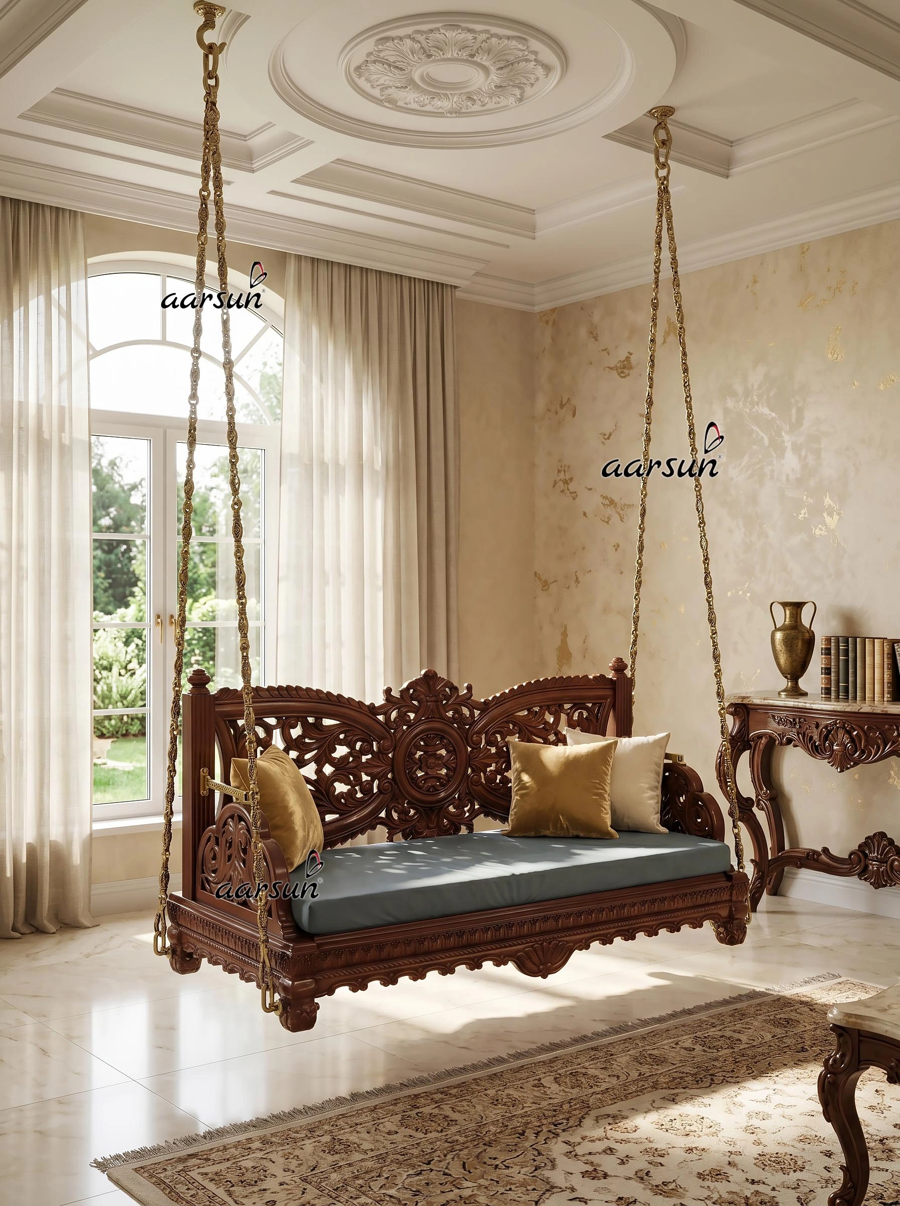 Designer Hand-carved Reversible Ceiling Swing Design