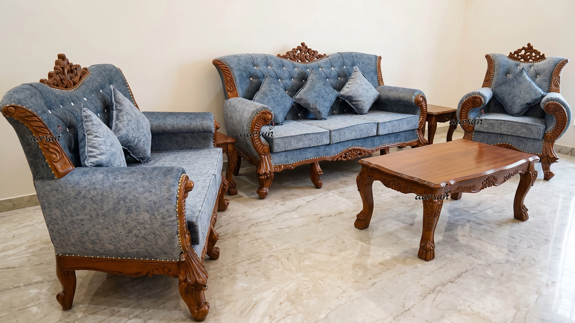Teak Wood Sofa Set - Natural Finish