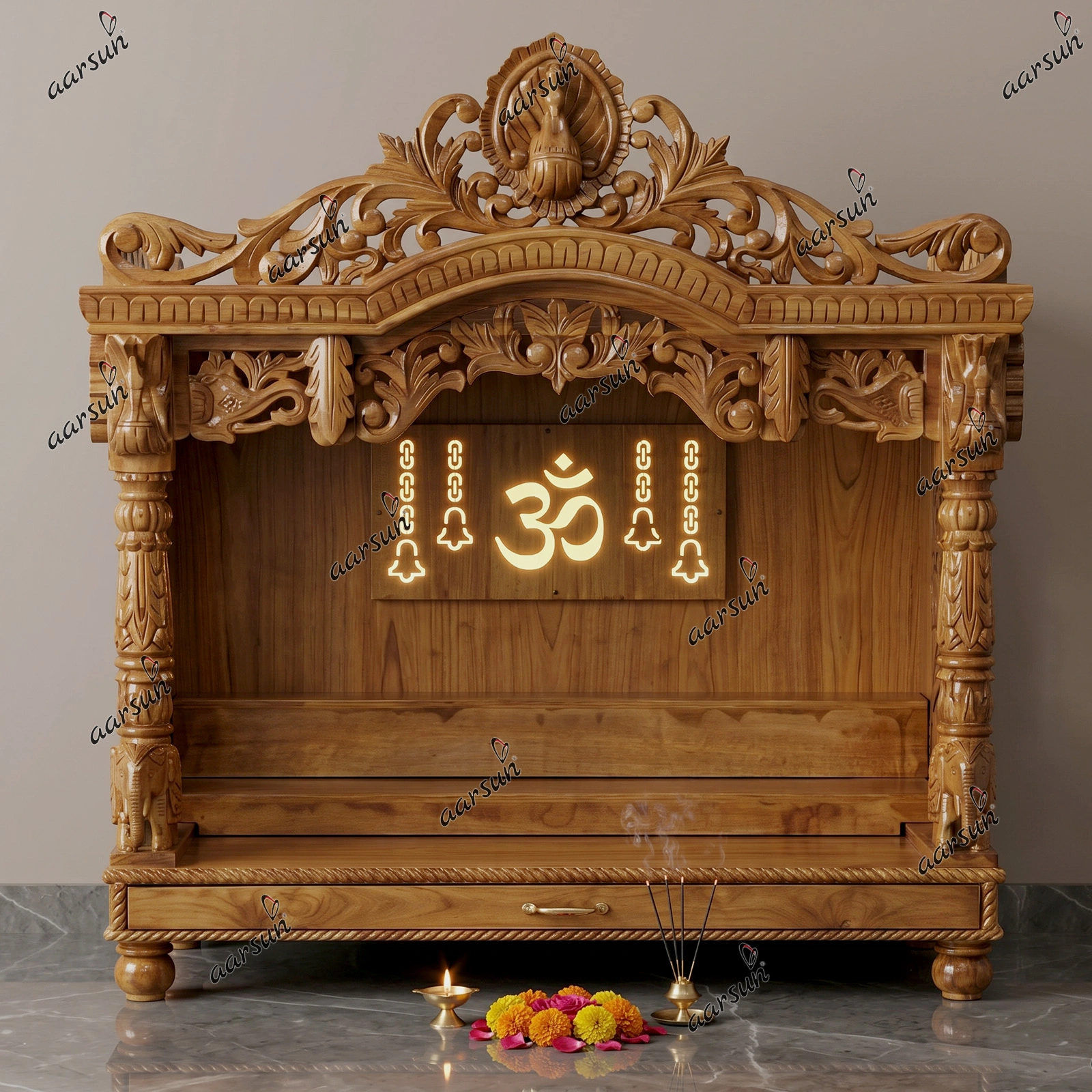 Teak Wood With Natural Finish Home Temple 1