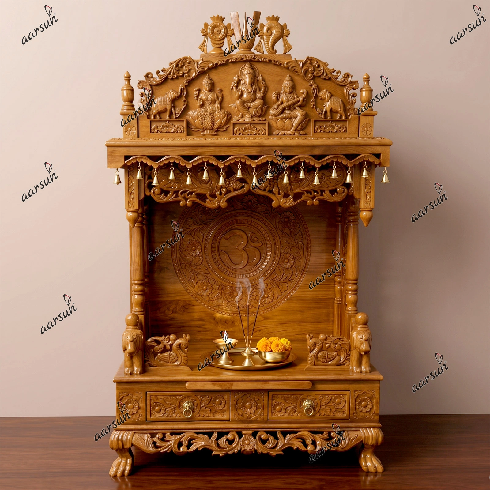 Traditional Mandir Design With Lakshmi ji, Ganesh ji, Saraswati ji
