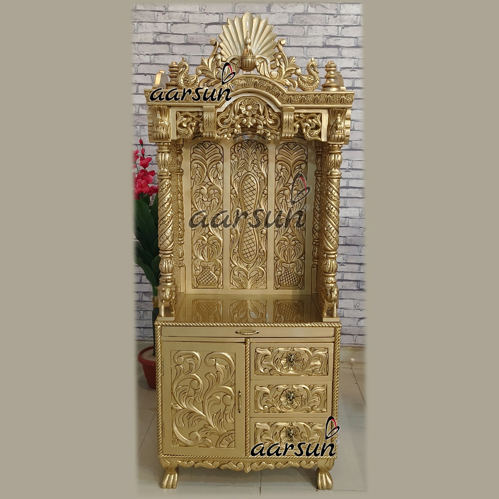 North Style Mandir with Antique Gold - Image 2
