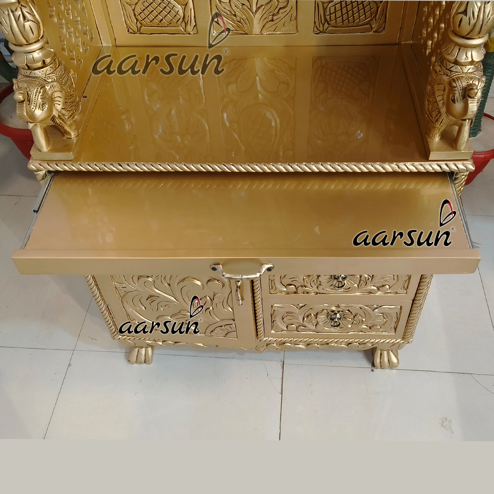 North Style Mandir with Antique Gold - Image 3
